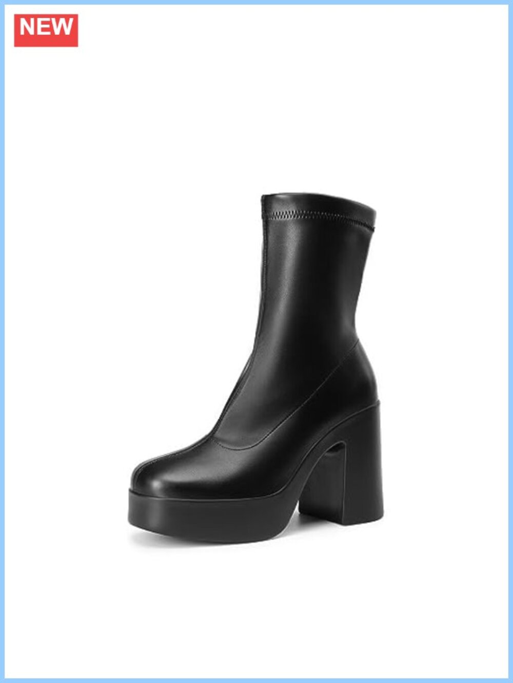 Platform Gogo Ankle Boots Stretchable PU Side Zip Chunky Booties